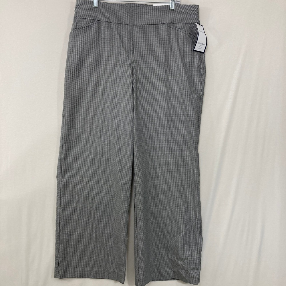 New Charter Club Wide Leg Pants size 16 Black White Houndstooth Stretch Preppy‎
